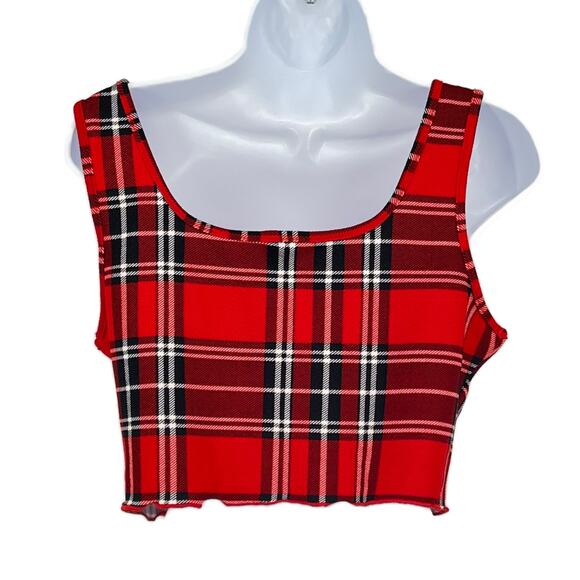 Shein Plaid Crop Tank in Red/Black Size XL - Picture 3 of 7